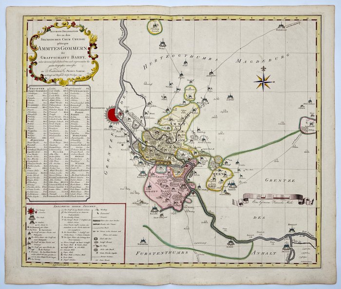 Tyskland - Sachsen-Anha - Amt Gommern - Grafschaft Barby - Magdeburg; Pieter Schenk the Younger (1693–1775) - Accurate Delineation des zu dem Saechsischen Chur-Creisse gehörigen AMMTES GOMMERN der GRAFFSCHAFFT - 1751-1760