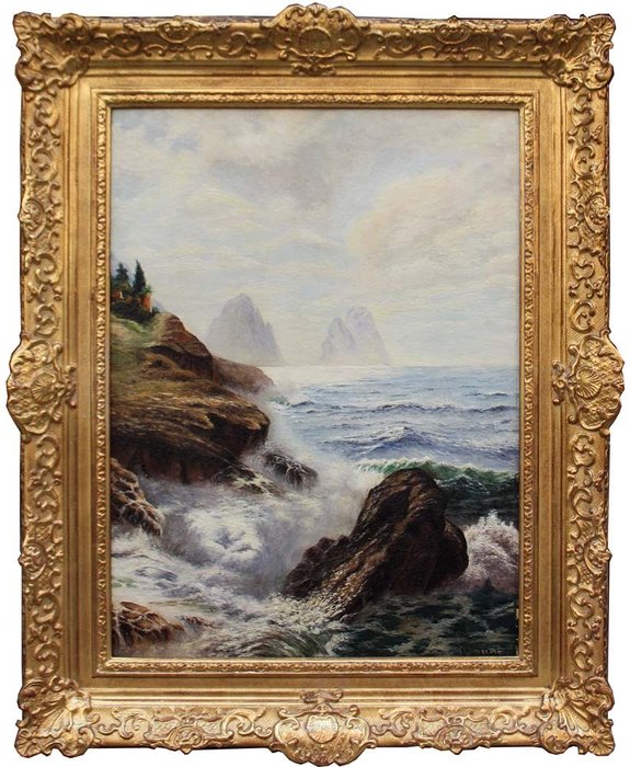 Karl Theodor Boehme (1866-1939) - Sea surf on the coast of Capri overlooking Faraglioni rocks