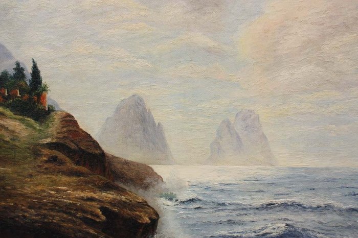 Karl Theodor Boehme (1866-1939) - Sea surf on the coast of Capri overlooking Faraglioni rocks