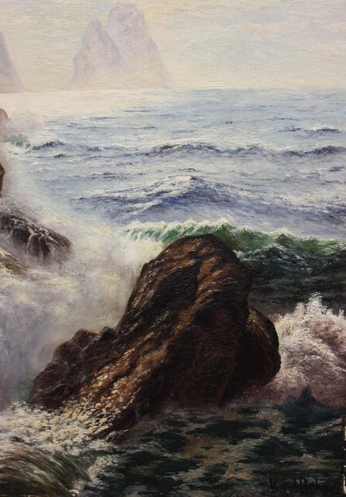 Karl Theodor Boehme (1866-1939) - Sea surf on the coast of Capri overlooking Faraglioni rocks