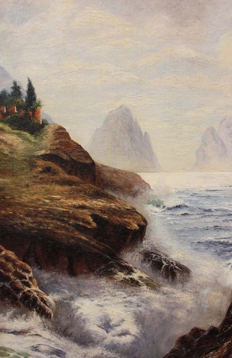 Karl Theodor Boehme (1866-1939) - Sea surf on the coast of Capri overlooking Faraglioni rocks