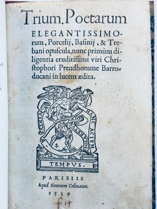 Basinio da Parma [Post-incunable] - Trium poetarum elegantissimorum Porcelii, Basinii et Trebani opuscula... Parisiis - 1539