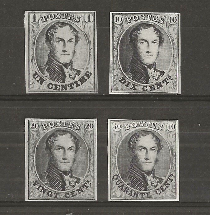 Belgien 1929 - 1c 10c 20c 40c - udgave 1863 genoptryk af pladen i sort - OBP/COB 13/16 HERDRUK