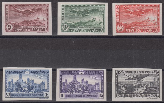 Spanien 1931 - Komplet serie. III Kongressen af Pan American Postal Union. - Edifil 614s/19s y 614M/19M