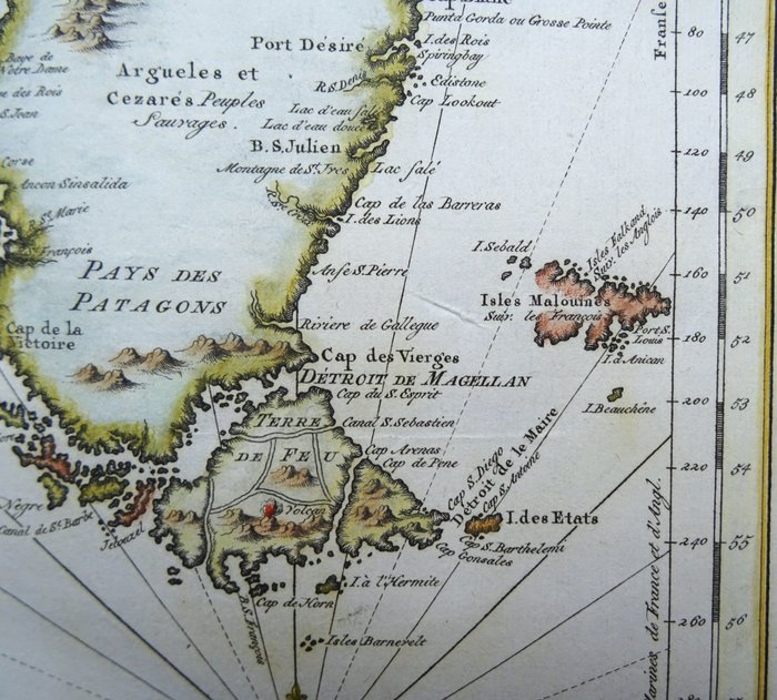 Sydamerika - Argentina / Chile / Patagonien / Islas Malvinas / (Falklandsøerne); J.N. Bellin - Carte reduitè de la partie la plus Meridionale de l'Amerique (..) / Gereduceerde Kaart van het - 1751-1760