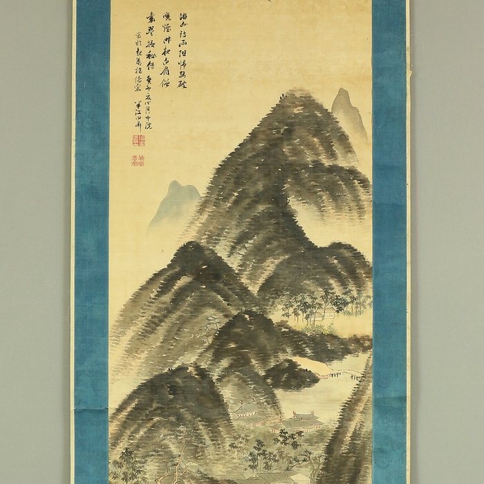 Sansui Landscapes Village in Mountains and Wise Man on Bridge - Okada Hanko 岡田半江 (1782-1846) - Japan - Sene Edo-periode