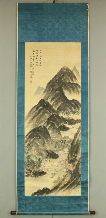 Sansui Landscapes Village in Mountains and Wise Man on Bridge - Okada Hanko 岡田半江 (1782-1846) - Japan - Sene Edo-periode