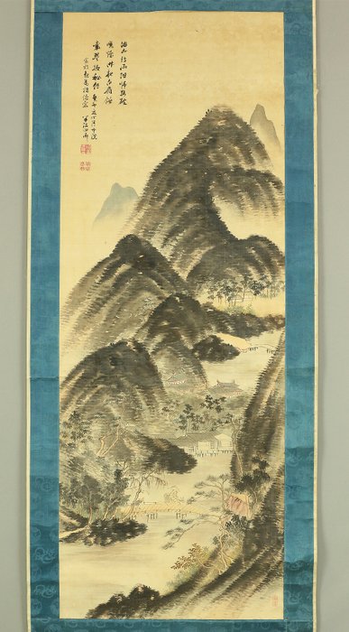 Sansui Landscapes Village in Mountains and Wise Man on Bridge - Okada Hanko 岡田半江 (1782-1846) - Japan - Sene Edo-periode