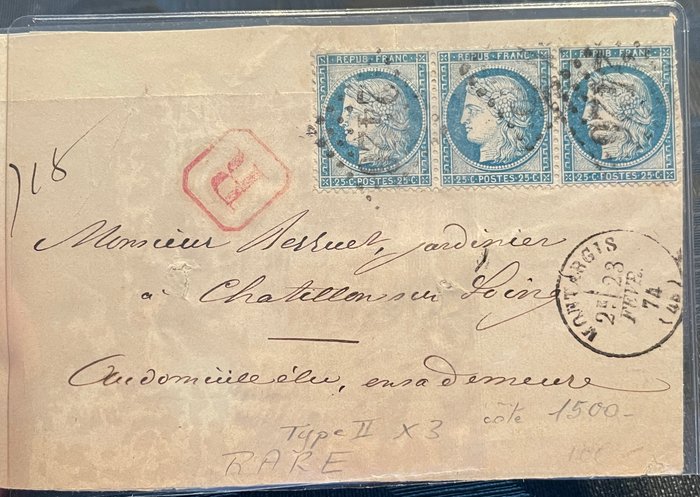 Frankrig 1871 - Brev Ceres 60 anbefalet post i strimler af 3