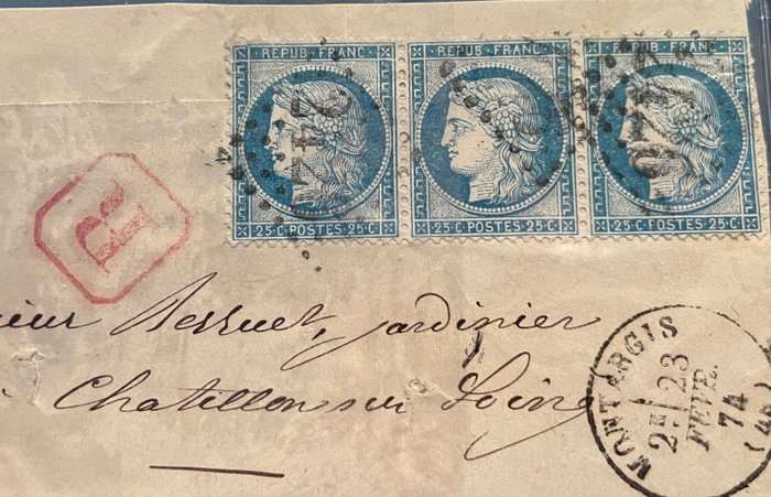 Frankrig 1871 - Brev Ceres 60 anbefalet post i strimler af 3