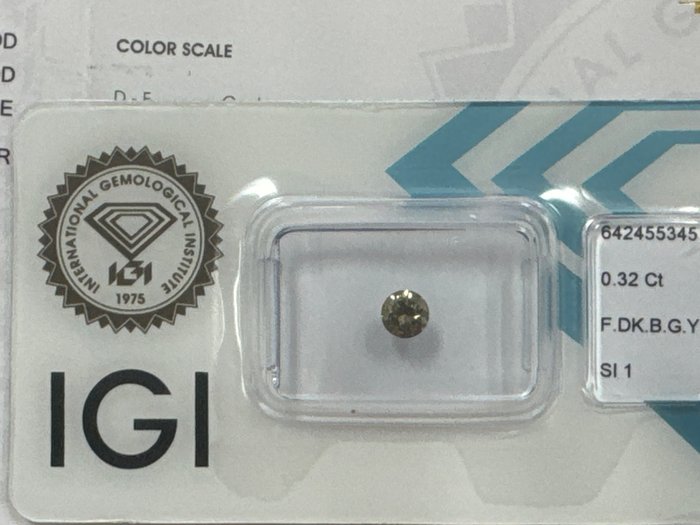 Ingen mindstepris - 1 pcs Diamant  (Naturfarvet)  - 0.32 ct - Rund - Fancy dark Brunlig, Grøn Gul - SI1 - International Gemological Institute (IGI)