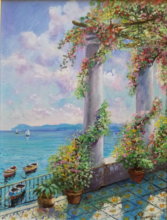 Giuseppe Luongo (1948) - Terrazza sul mare a Vietri (Costiera Amalfitana)