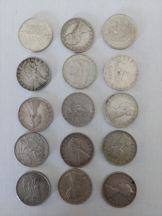 Italien. Lot of 15x 500 lire silver coins 1958/65  (Ingen mindstepris)