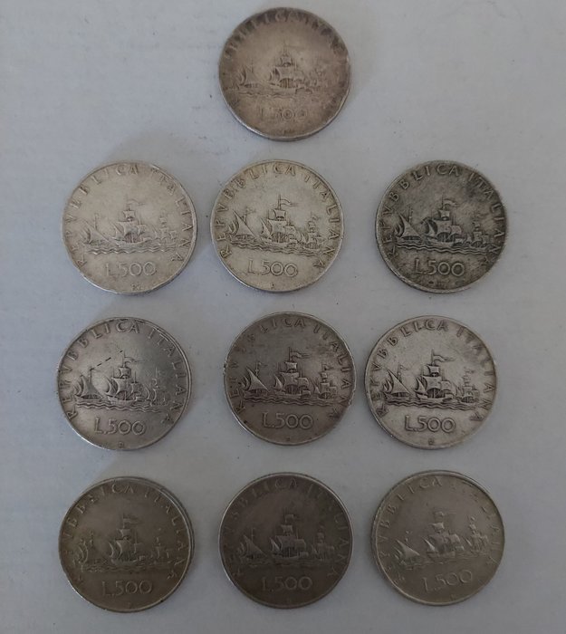 Italien. Lot of 15x 500 lire silver coins 1958/65  (Ingen mindstepris)