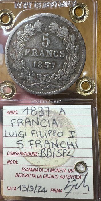 Frankrig. Ludvig-Filip 1. (1830-1848). 5 Francs 1837 A  (Ingen mindstepris)