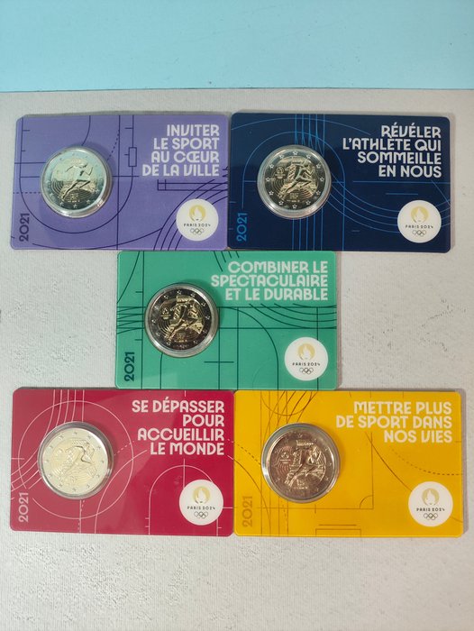 Frankrig. 2 Euro 2021 "Parigi 2024" (5 coincards)  (Ingen mindstepris)