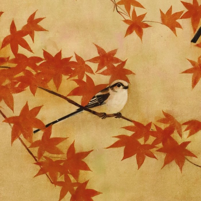 Autumn leaves and little birds - With signature Hiroshi 宏, Tomo-bako - Nonouchi Hiroshi (B1938) - Japan