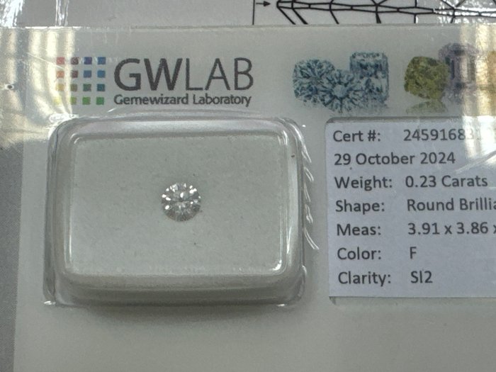 Ingen mindstepris - 1 pcs Diamant  (Natur)  - 0.23 ct - Rund - F - SI2 - Gemewizard Gemological Laboratory (GWLab)