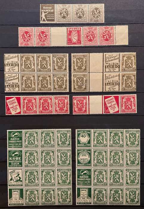 Belgien 1929/1941 - Samling af reklamefrimærker i kombination A/B - PUc A + B