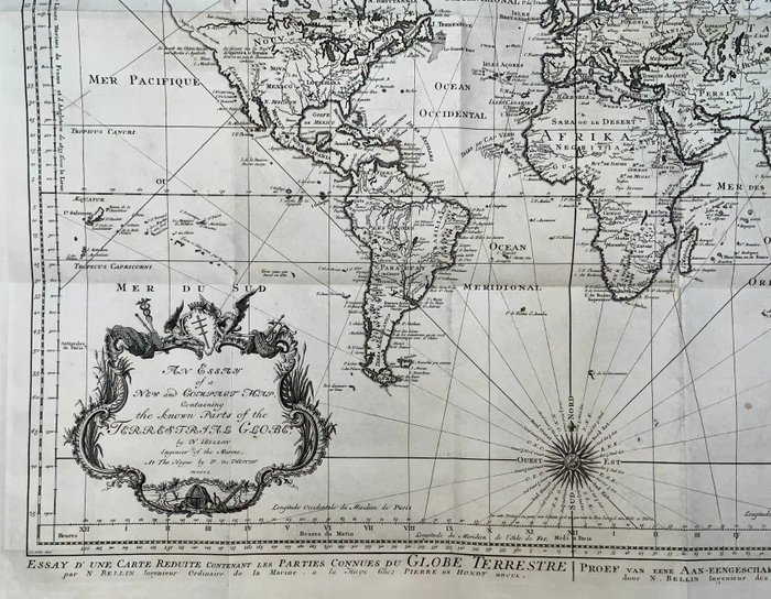 World Map - Verdenskort; Bellin, Jacques Nicholas - An Essay of a New and Compact Map, Containing the known Parts of the Terrestrial Globe, 1750 - 1721-1750