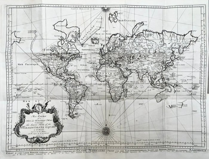 World Map - Verdenskort; Bellin, Jacques Nicholas - An Essay of a New and Compact Map, Containing the known Parts of the Terrestrial Globe, 1750 - 1721-1750