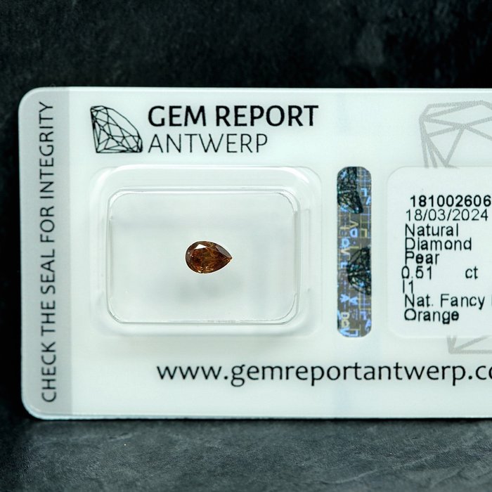 1 pcs Diamant  (Naturfarvet)  - 0.51 ct - Fancy deep Orange - I1 - Gem Report Antwerp (GRA)