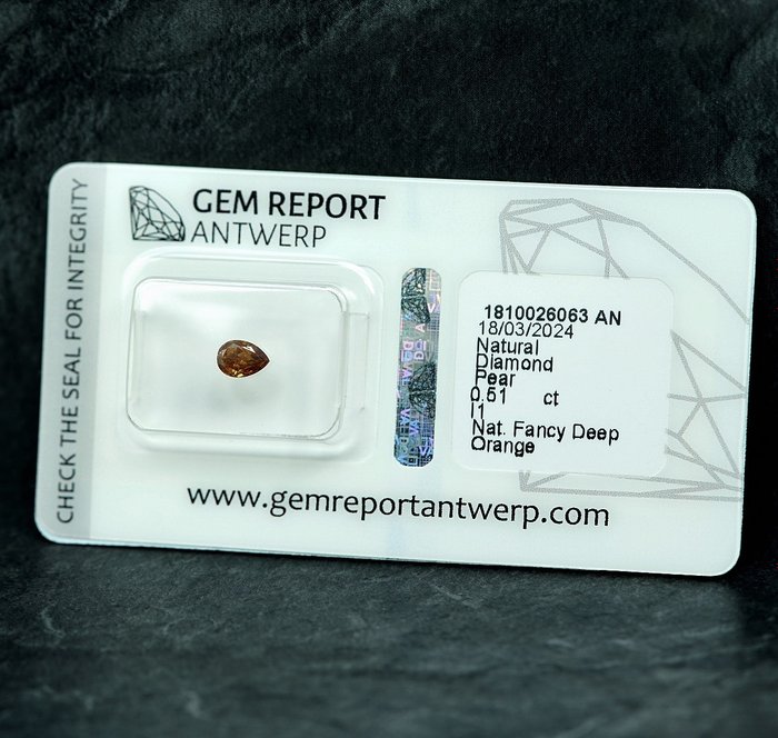 1 pcs Diamant  (Naturfarvet)  - 0.51 ct - Fancy deep Orange - I1 - Gem Report Antwerp (GRA)