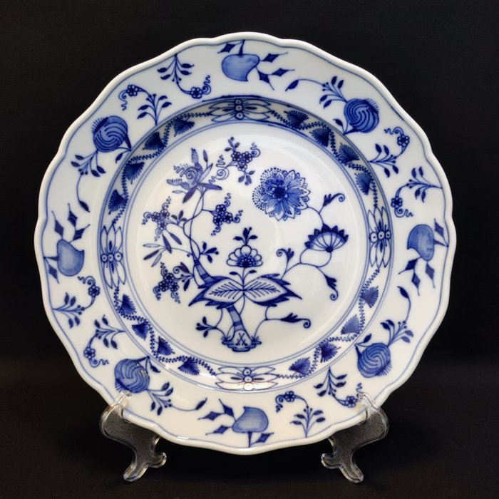 Meissen - Middagstallerken (6) - 6er Set antike große Teller Ø 24,7 cm Zwiebelmuster Neuer Ausschnitt, "Knaufzeit" - Porcelæn