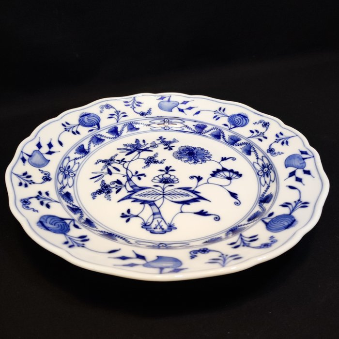 Meissen - Middagstallerken (6) - 6er Set antike große Teller Ø 24,7 cm Zwiebelmuster Neuer Ausschnitt, "Knaufzeit" - Porcelæn