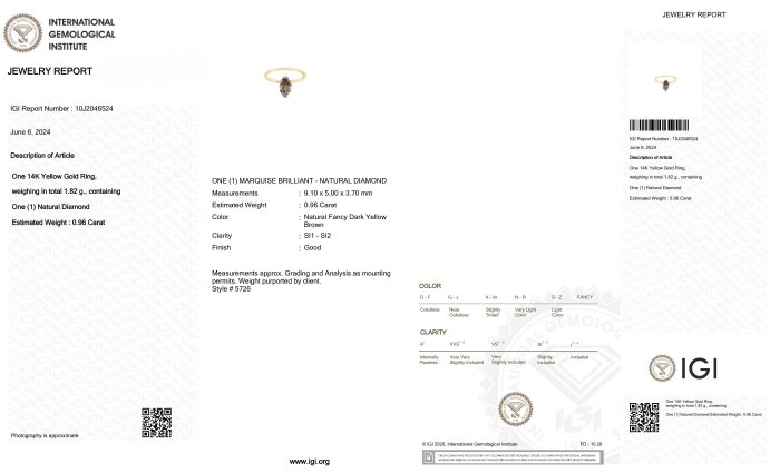 Ring - 14 karat Gulguld -  0.96ct. tw. Diamant (Naturfarvet)