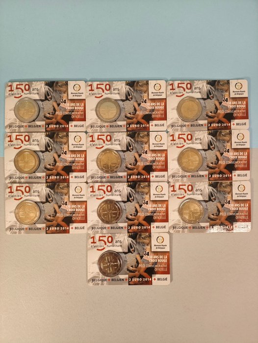 Belgien. 2 Euro 2014 "Croce Rossa" (10 coincards) versione francese  (Ingen mindstepris)