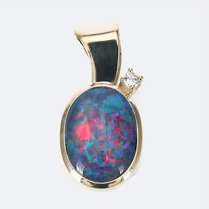 Ingen mindstepris - Handmade - Vedhæng - 14 karat Gulguld -  3.27ct. tw. Opal - Diamant - Opal dublet