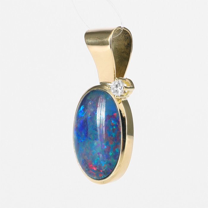 Ingen mindstepris - Handmade - Vedhæng - 14 karat Gulguld -  3.27ct. tw. Opal - Diamant - Opal dublet