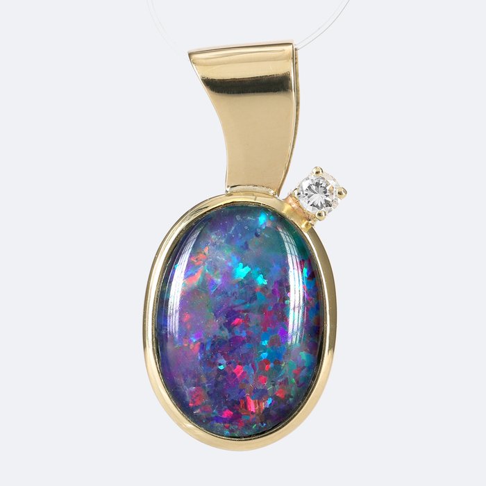 Ingen mindstepris - Handmade - Vedhæng - 14 karat Gulguld -  3.27ct. tw. Opal - Diamant - Opal dublet