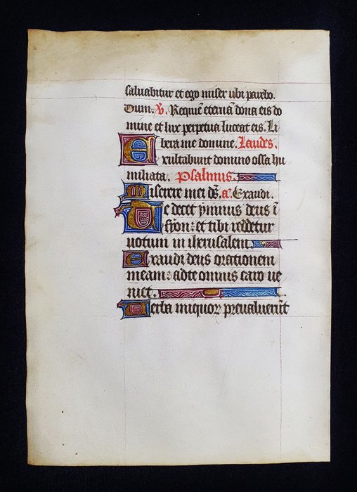 (French Atelier) - Manuscript; rare Miniated Latin Manuscript, Leaf on Vellum - XV century - 1400