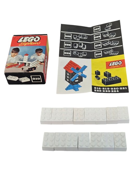 Lego - System - 219 - Set 219 witte 2x3 stenen 1957 in topstaat! Inclusief instructies flyer Zeer zeldzaam! - 1950-1960