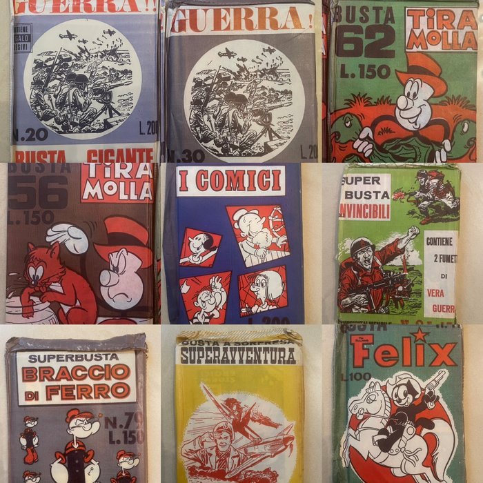 Felix, Popeye, Tiramolla - Buste fumetti sigillate anni 60 - 9 Comic