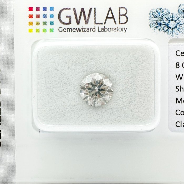 Ingen mindstepris - 1 pcs Diamant  (Natur)  - 1.01 ct - Rund - J - SI2 - Gemewizard Gemological Laboratory (GWLab)