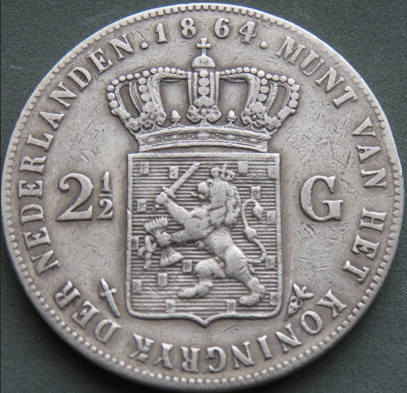 Holland Willem III (1849-1890) 2 1/2 Gulden 1864b  (Ingen mindstepris)