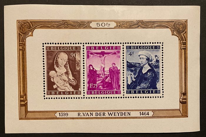 Belgien 1949 - Blok VAN DER WEYDEN med VARIETY "Smaragd på panden" - BL28-V