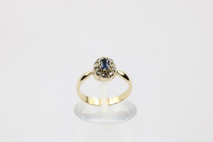 Ring - 14 karat Gulguld -  0.40ct. tw. Safir - Diamant