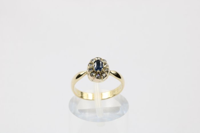 Ring - 14 karat Gulguld -  0.40ct. tw. Safir - Diamant