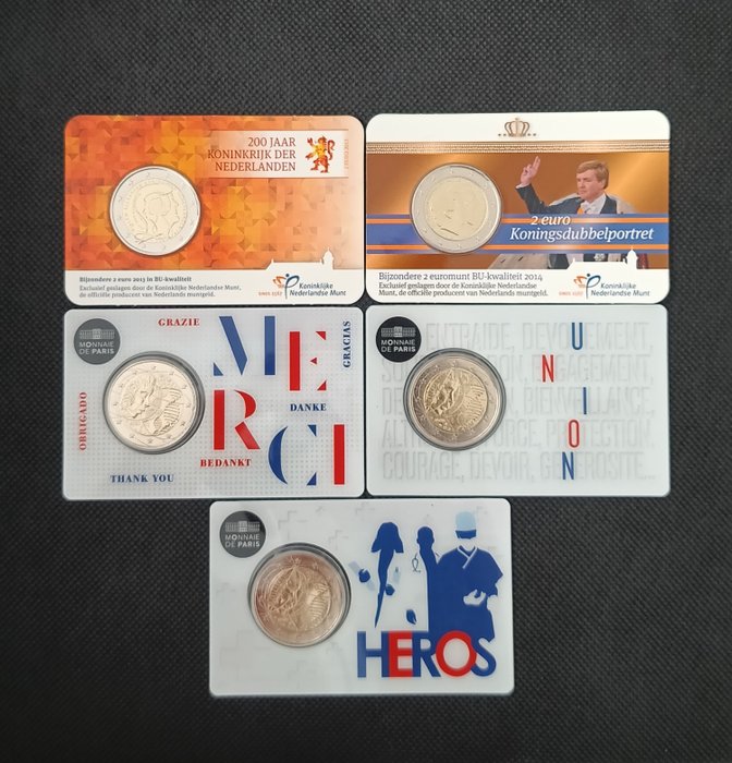 Frankrig Holland 5 Euro 2013/2020 (5 coincards)  (Ingen mindstepris)