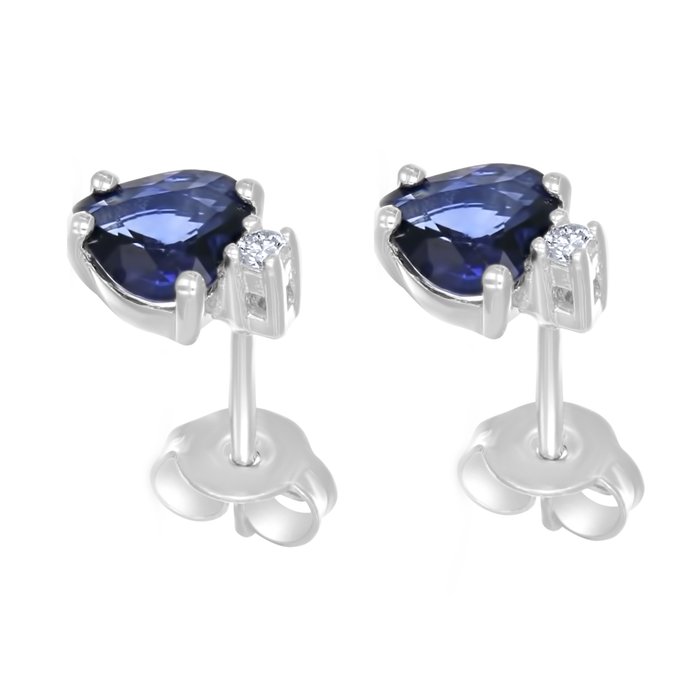 Øreringe - 18 kraat Hvidguld -  1.36ct. tw. Safir - Diamant