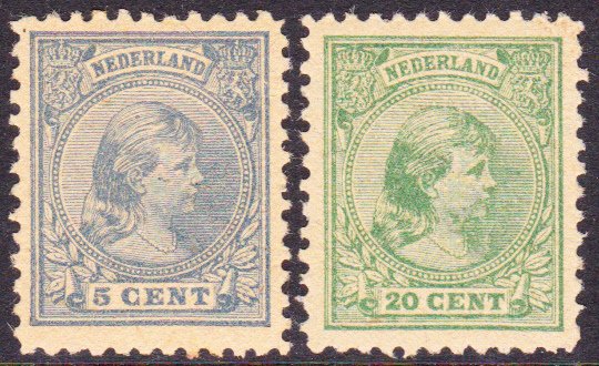 Holland 1893 - Prinsesse Wilhelmina, smagning med perforeret tyggegummi 11x11,5 - proevencatalogus 116a en 116b