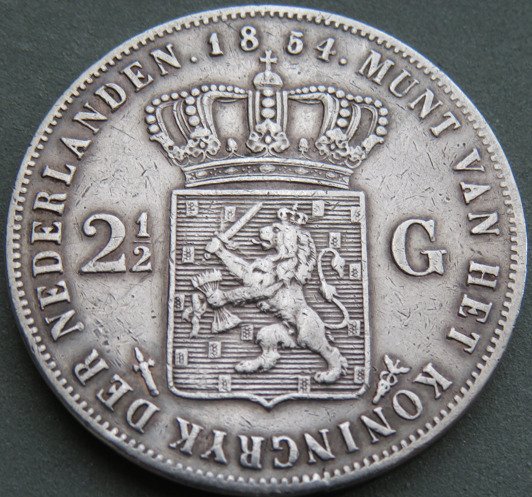 Holland. Willem III (1849-1890). 2 1/2 Gulden 1854  (Ingen mindstepris)