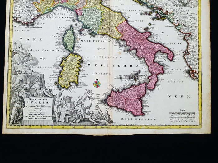 Europa - Italien / Lazio / Toscana / Sicilien / Sardinien / Rom / Milano; Matthaus Seutter - Nova Totius Italiae cum Adjacentibus Majoribus et MOnoribus Insulis Accuratissima Delineatio - 1721-1750