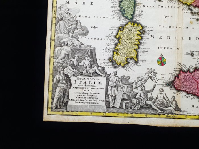 Europa - Italien / Lazio / Toscana / Sicilien / Sardinien / Rom / Milano; Matthaus Seutter - Nova Totius Italiae cum Adjacentibus Majoribus et MOnoribus Insulis Accuratissima Delineatio - 1721-1750