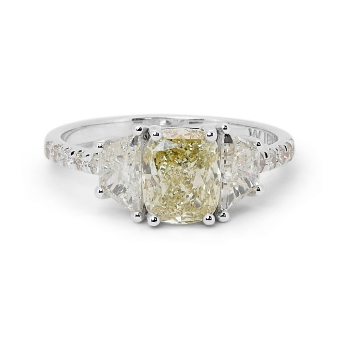 Ring - 18 kraat Hvidguld -  2.28ct. tw. Gul Diamant (Naturfarvet) - Diamant