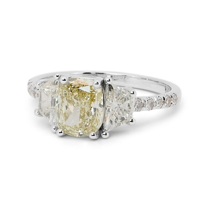 Ring - 18 kraat Hvidguld -  2.28ct. tw. Gul Diamant (Naturfarvet) - Diamant